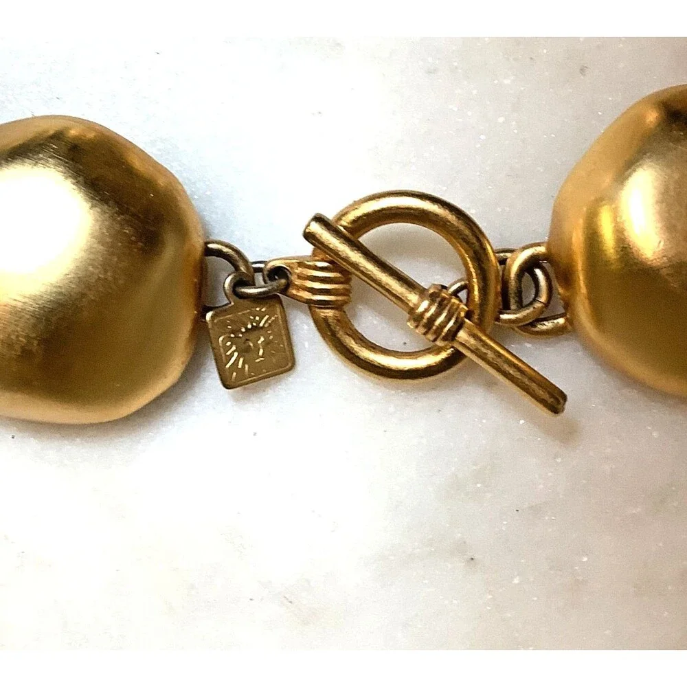 Vintage Anne Klein Necklace Earrings Set Chunky Bib Brushed Gold Collar Signed
